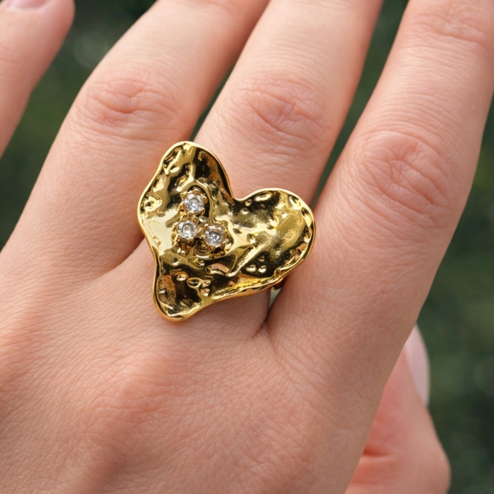 Gold Textured Heart Ring